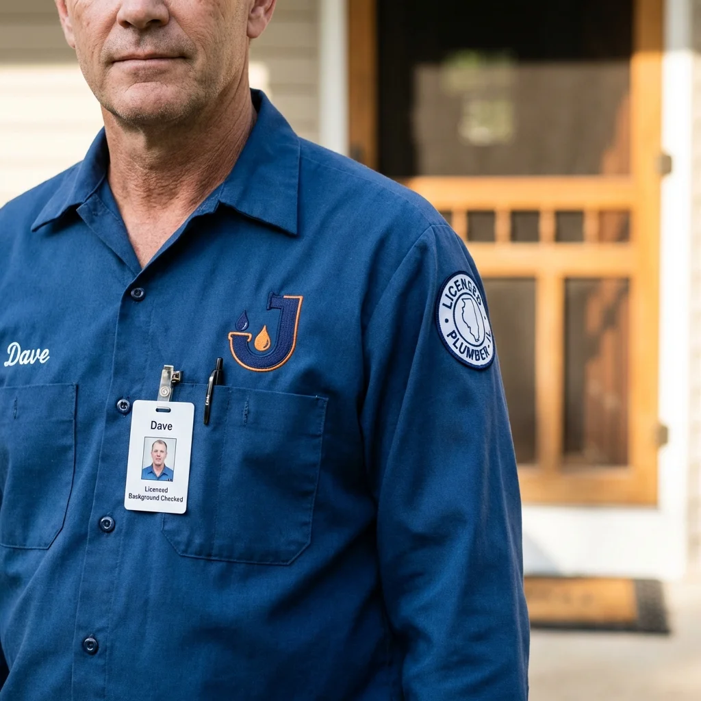 Licensed plumber showing ID badge in Marietta, OH