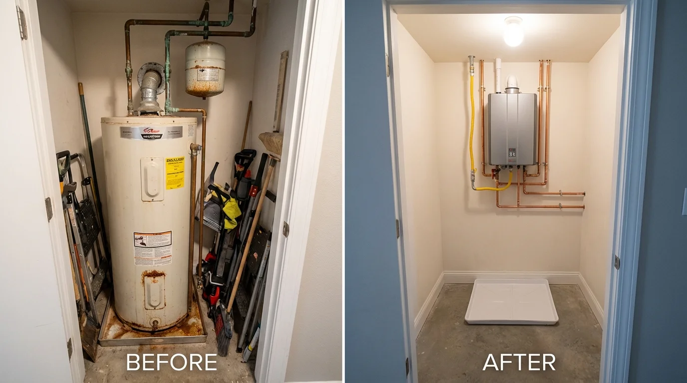 Tank water heater versus wall-mounted tankless unit comparison for Marietta, OH homeowners